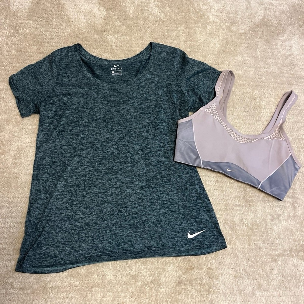 Women's Large Nike Dri-Fit bundle lilac padded bra/heathered gray top